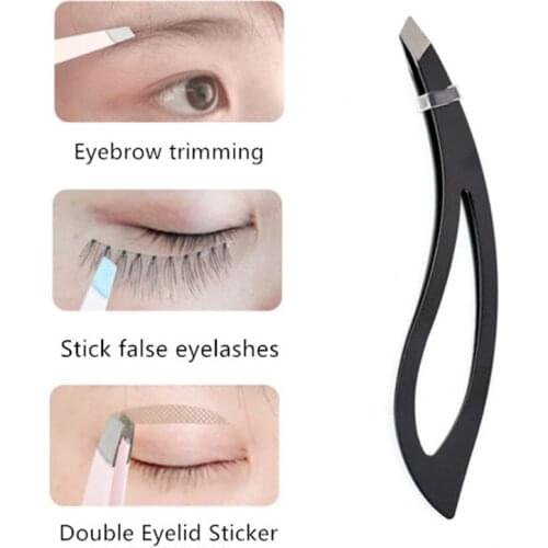 Excellent Quality Eyebrow Tweezer Black Slanted Stainless Steel Tweezer Trimmer Eyelash Clip Hair Removal Makeup Tool
