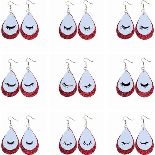 Popular Eyelash Pattern Print Earrings 2021 Faux Leather Earrings Stock
