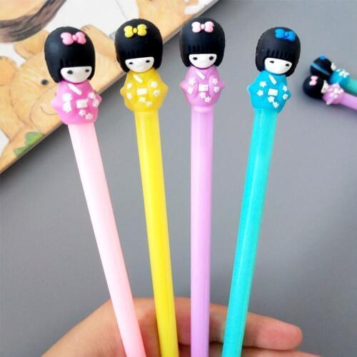 1 Pcs Korean Creative Stationery Lovely Jelly Color Kimono Girls Neutral Pen Black Core Water Gel Pen Cute Stationary Wholesale