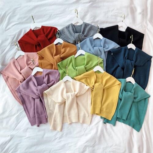 Korean Female Summer Detachable Collar Women Solid Color Wool Knit Neck Fake Collar Shawl Warm Scarves False Collar Decor