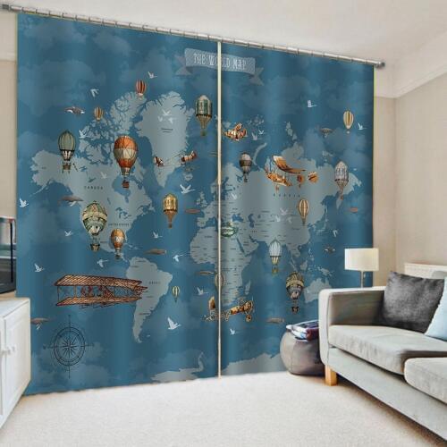 World map printed kids curtains for living room boys girls bedroom study balcony shade children Room curtain European map Draps
