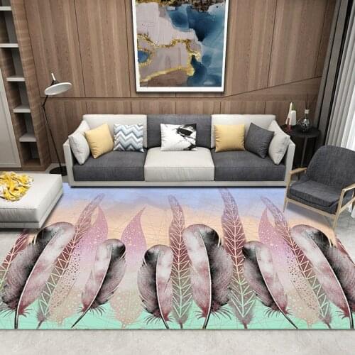 Modern Luxury Feather Geometric 3D Crystal Velvet Rug Carpets for Living Room Kichen Hallway Floor Bath Mat Washable Area Rugs