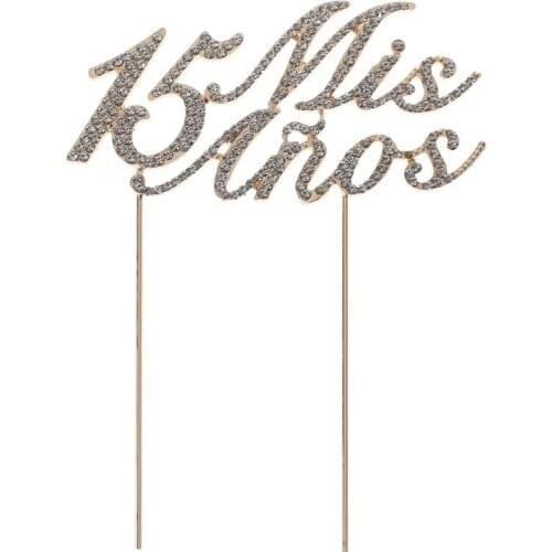 Sparkling Number 15 Mis Anos Letters Cake Topper Rhinestone Alloy Cupcake Picks Birthday Party Decoration Supplies