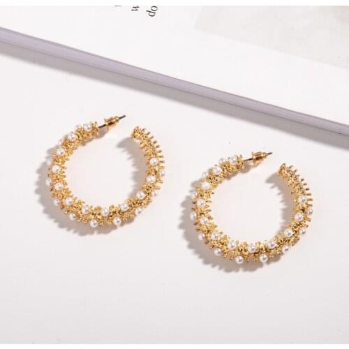 UJBOX Big Zinc Alloy Imitation Pearls Earrings Women Statement Wedding Hoop Earrings Best Jewelry Gift