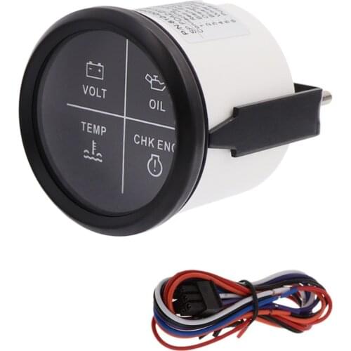Universal 4 LED Alarm Gauge with Volt Oil Pressure Water Temp CHK ENG Engine Alarm for Marine Boat Car 9~32 V Indicator