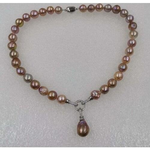 Gorgeous 11-12mm rainbow natural furrow pearl necklace drop pendant