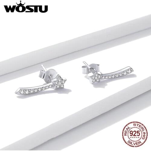 WOSTU S925 Silver CZ Stone Earring 925 Sterling silver Sparkling Meteors Earrings Gift for Girl Fasion Jewelry Gift BNE486