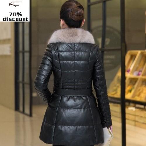 Sheepskin Coat Female Fox Fur Collar Down Jacket Winter Coat Women Real Leather Jacket Long Jackets Chaqueta Mujer MY