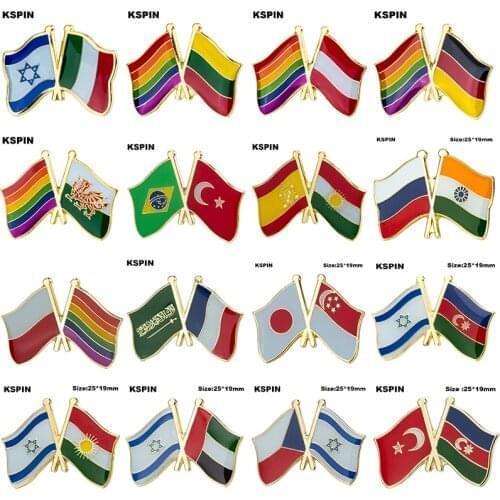 Friendship Flag Laple Pin Badge Brooch Israel & Italy Rainbow & Lithuania Rainbow & Austria Brazil & Turkey Spain & KURDISTAN
