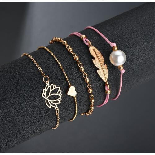 1 set of popular woven bracelets 5 sets of pearl love leaves bracelet set jewelry direct