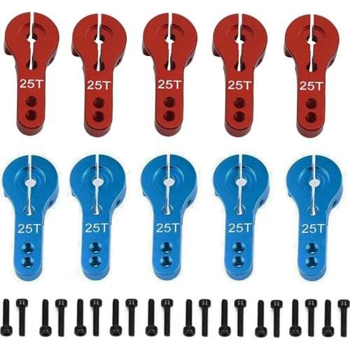 10 PCS 25T Aluminum Servo Horns M3 Threads Metal Steering Arm for RC Car Truck Buggy Airplane-Blue&Red