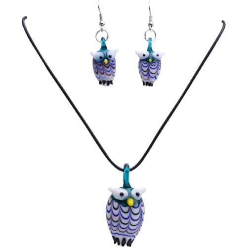 12 sets/Lot Owl Animal Lampwork Glass Murano Necklace Earrings Set