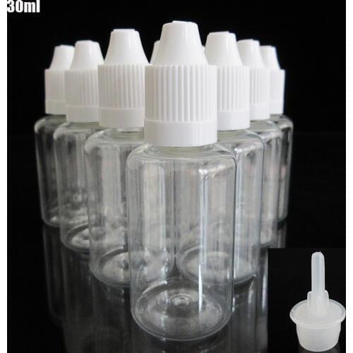 30pcs Refillabe Dropper Bottle,PET clear Eye DropsBottle Ego E cig Liquid packing Bottle,Childproof Cap,Needle Nozzle Empty vail