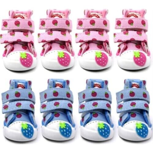 4Pcs/Lot New Autumn Spring Dog Shoes Cute Strawberry Dog Boots Rain Snow Dog Sock Pet Supplies Anti Slip ChiHuaHua FootWear