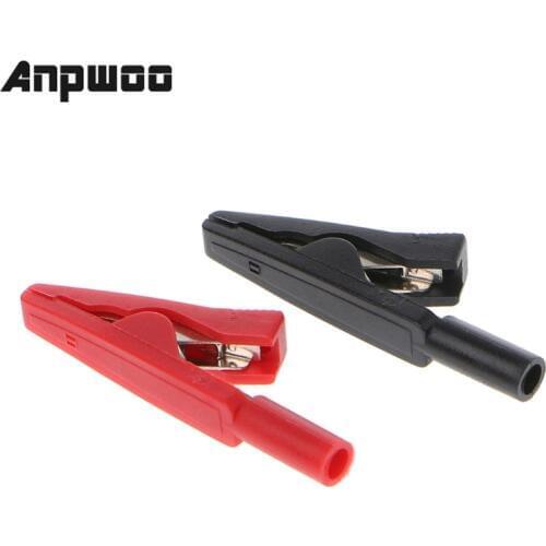 ANPWOO 2 Pcs Insulated Alligator Clip 2mm Banana Female Adapter Meter Test Probe Black Red