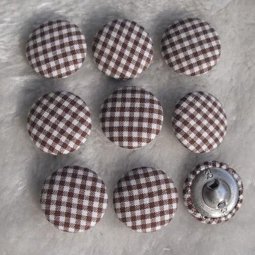 Free shipping 100pcs/lot 20mm 2cm coffee plaid made by hand fabric cover buttons diy cloth covered buttons component E 271