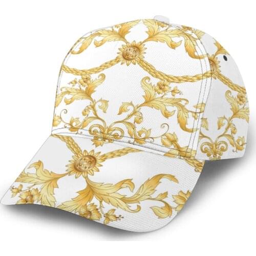 Noisydesigns White Golden Summer Men Baseball Caps Hats For Women Snapback Lady Adjustable Luxury Europe Retro Flower Dropship