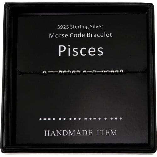Pisces Morse Code Bracelets Handmade Zodiac Beads on Silk Cord Secret Message Bracelet Birthday Gift