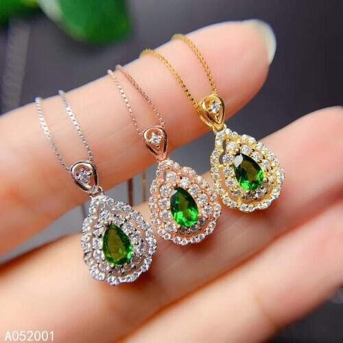 KJJEAXCMY fine jewelry natural Diopside 925 sterling silver women gemstone pendant necklace chain support test trendy