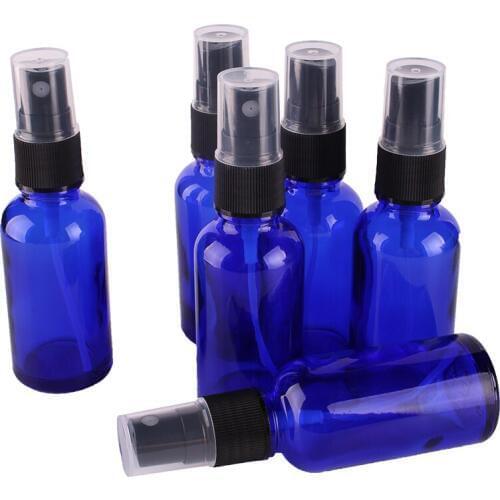 6pcs 30ml Cobalt Blue Glass Spray Bottle w/ Black Fine Mist Sprayer essential oil bottles empty cosmetic containers