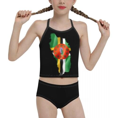 State Swimsuit for Children young Girls Print Dominica Flag Country Shape Gift For Dominican Biquini 2021 Girl Swimming Suit
