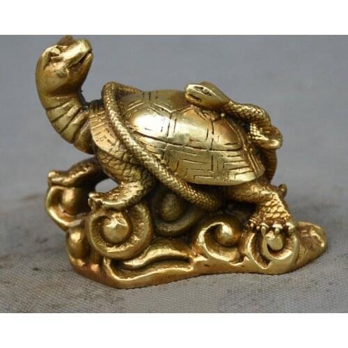 Chinese Myth Copper Brass Longevity Turtle Tortoise Snake XuanWu FengShui Statue