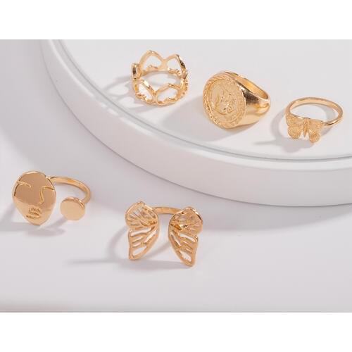 Fashion Metal Gold Color Hollow Butterfly Human Face Open Ring Hot Sell Hollow Heart Butterfly Coin Finger Ring For Women Girl