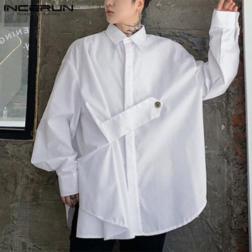 Men Shirt Solid Color Personality Lapel Long Sleeve Streetwear Fashion Casual Men Clothing Button 2021 Loose Camisas INCERUN 5XL