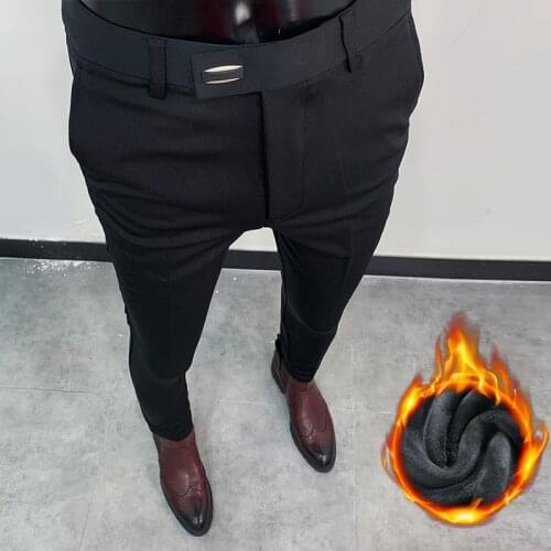 2021 Korean Men Winter Thickening Warm Suit Casual Pants/Male High-Gade Pure Cotton Slim Fit Business Trousers Plus size 28-36