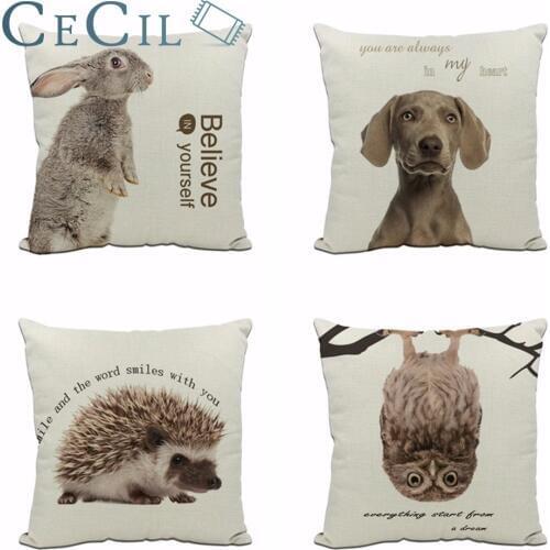 Cute Rabbit Pillow Case Hedgehog Owl Dog Animal Cushion Cover Pet Pattern Pillow Covers for Home Sofa Decorative Pillowcase