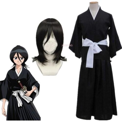 New Anime Bleach Kuchiki Rukia Cosplay Costume Rukia Kuchiki Wigs and Kimono Uniform Sets Die Pa Bleach Costumes