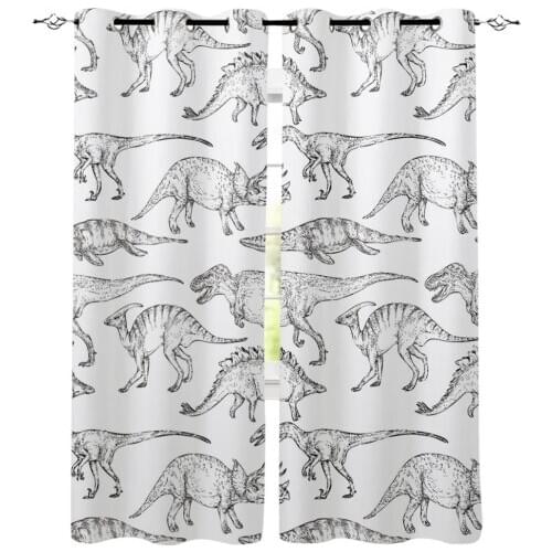 Hand Draw A Dinosaur Window Curtains Home Decor Bedroom kichen Draperies Curtains for Living Room Christmas Curtains