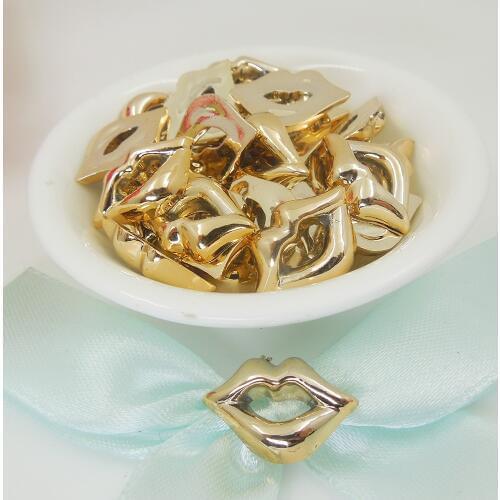 Charm mouth Lips uv gold color no fade ccb DIY 21*14*4mm 30pcs glue on necklace dancing party accessories on shoes