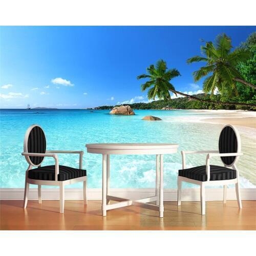 Custom 3D Photo Wallpaper Seascape Beach Palm Wall Covering Mural Roll For Living Room Bedroom Background Wallpaper De Parede
