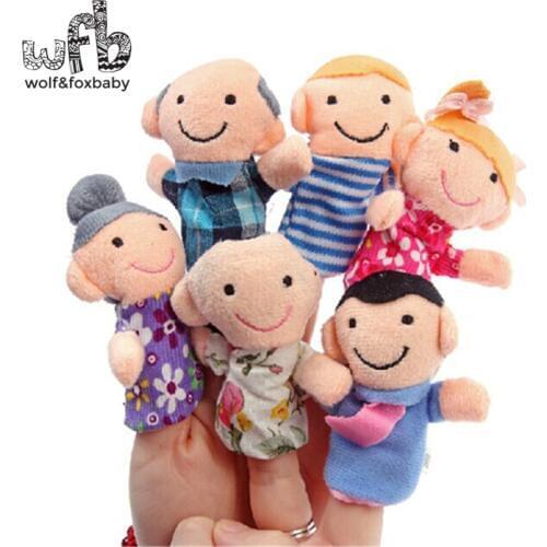 Retail 6pcs/pack Finger Plush Puppet Happy Family Story Telling Dolls Support Children Baby Educational Toys Free Shipping 2014