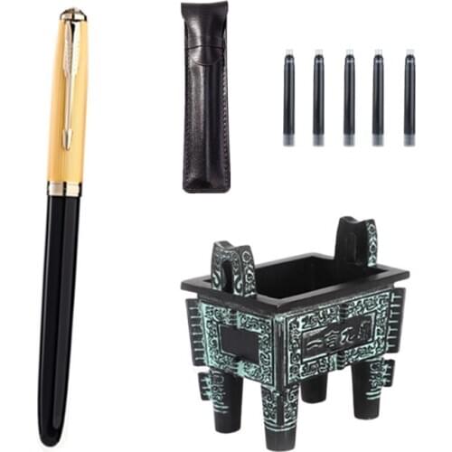 Black Jinhao 85 Fountain Pen Ink Pen Vintage with Converter Extra Fine 0.38mm Writing Business Office Pen