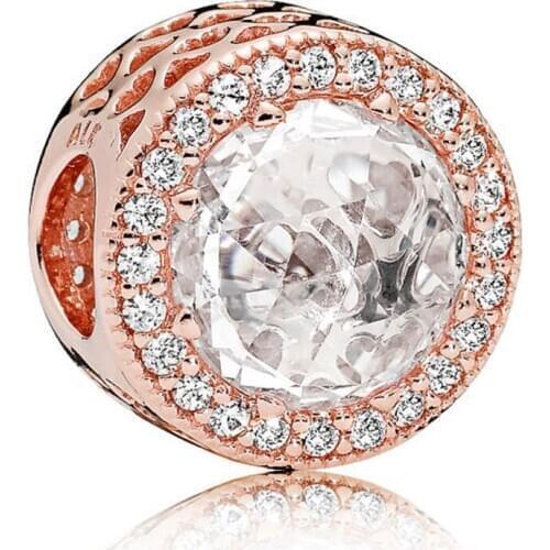 Radiant Hearts Charm for Women Bracelet Bangle Rose & Clear CZ Bead Authentic S925 Silver DIY Jewelry