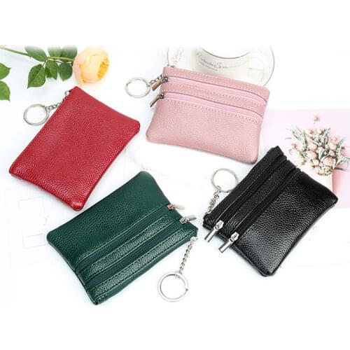 Lychee Pattern Hand Bag Zipper Key Case Short Card Case Coin Purse Western Style Solid Color Stylish Lychee Pattern Coin Purse