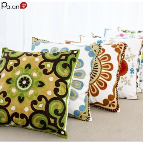 Ethnic Style Pure Cotton Thicken Hand-embroidered Cushion Modern Simple Woolen Embroidery Sofa Pillow Cushion Home Decoration