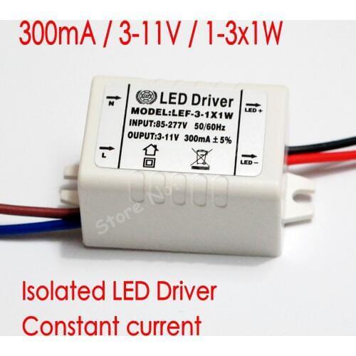 Hihg Quality Isolated 300mA 1-3x1W Led Driver 1W/2w/3W Power Supply DC 3V - 11V AC 110V 220V 277V for LED lights