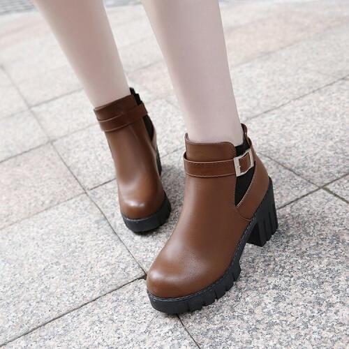 Women Shoes Platforms Boots Leather High Heel Black Winter Boots Women Shoes Female Botas Mujer