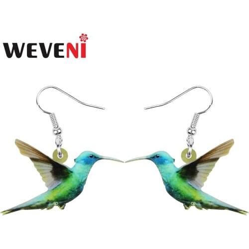 WEVENI Acrylic Green Hummingbird Earrings Print Big Lovely Bird Animal Dangle Drop Jewelry For Women Girls Fashion Birthday Gift