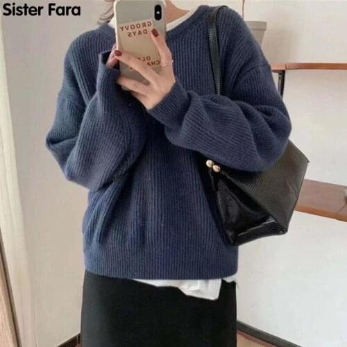Sister Fara Autumn Winter Warm Casual O-neck Female Solid Sweaters Jumpers Ladies Loose Full Sleeve Women Knitted Pullovers Tops