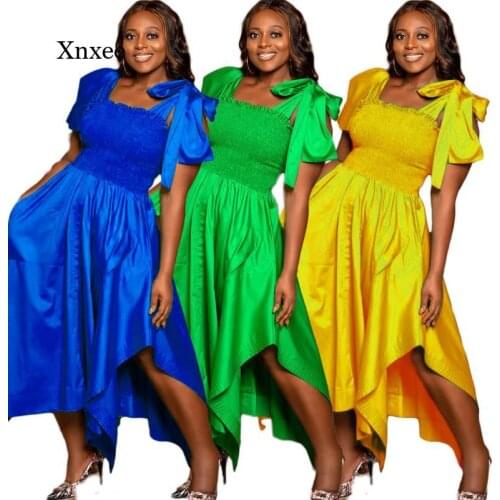 2021 Elegant Women Dress Summerrunway Designer Fashion Bow Stacked Korean Style Holiday Party Casual Dresses A Line Robe Clothes