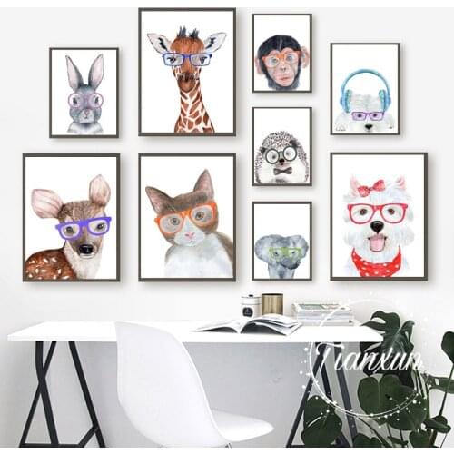 Animal With Glasses Decoration Sheets Picture Wall Art Poster Childrens Canvases Room Paintings For Nursery Decorative Prints