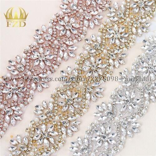 1yard)Handmade Hot fix Sew on Colors Beaded Crystal Applique Rhinestones Decorative Trim for Bridal Dress Sash