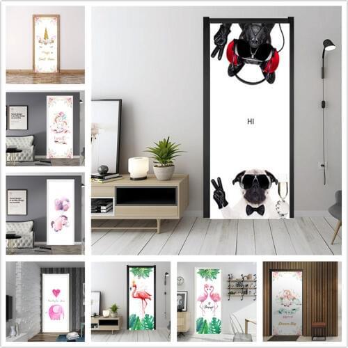 2PCS/SET Cartoon Gentleman Dog Stickers on the Doors Kids Room Bedroom Vinyl Peel and Stick Wallpaper Home Decor adesivo porta