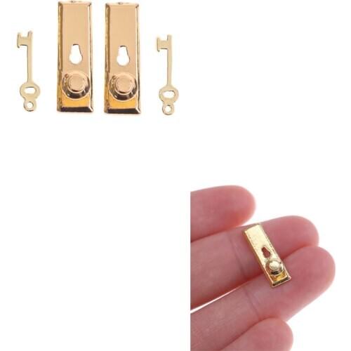2set 1/12 Scale Miniature Door Lock and Key Doll House Fairy Door DIY Accessories Vintage doll house