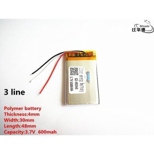 5pcs/lot 3 line Good Qulity 3.7V,600mAH,403048 Polymer lithium ion / Li-ion battery for TOY,POWER BANK,GPS,mp3,mp4