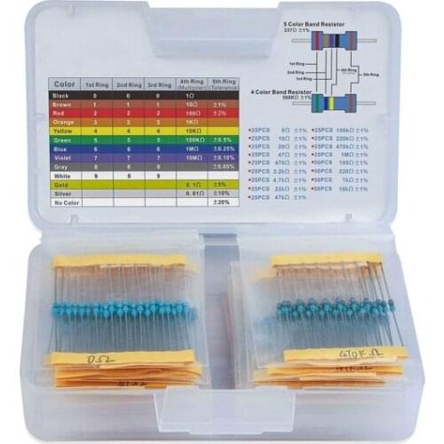 525pcs 0-1M ohm 17 Values 1% Metal Film Resistors Assortment Kits RoHS Compliant